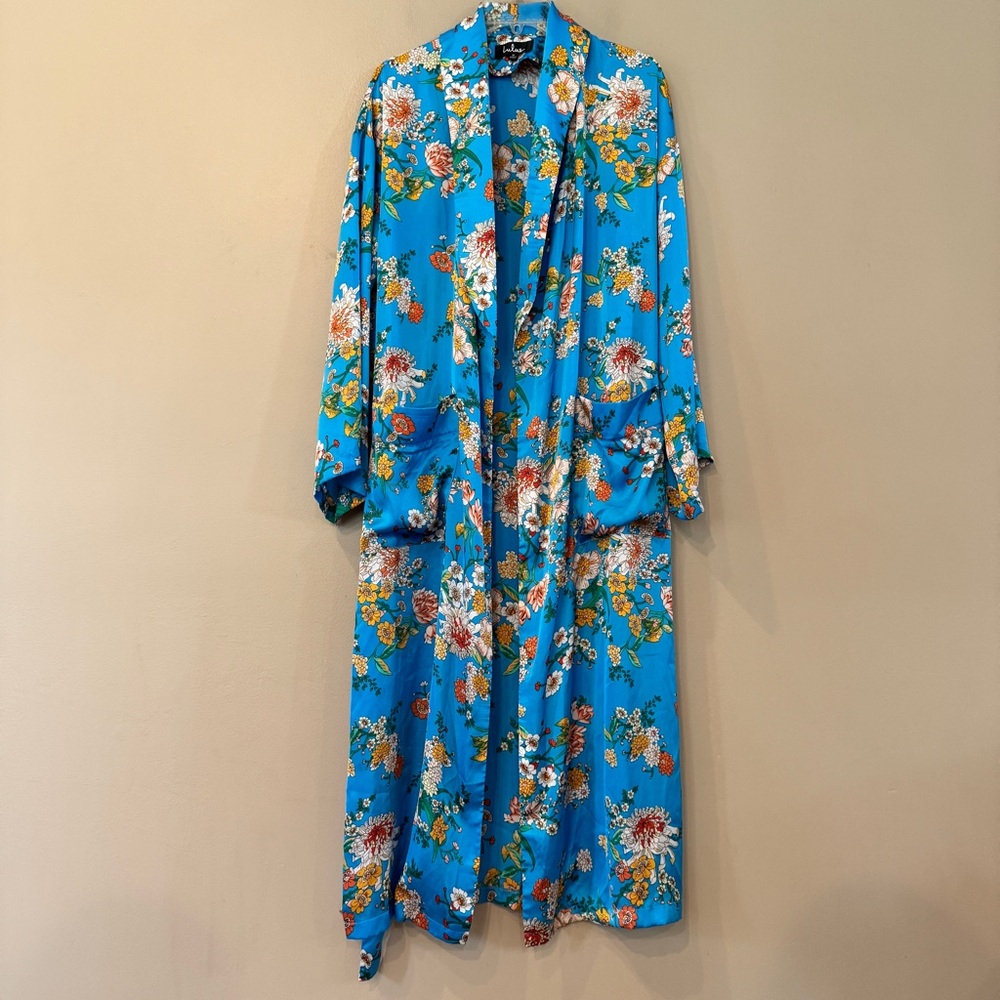Lulu’s Staycation‎ Floral Print Satin Duster Sz S Robe - Picture 2 of 12